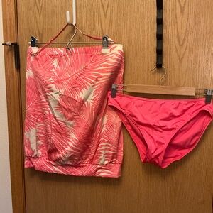 Vince Camuto pink peach two piece swimsuit tropical swim women large $100